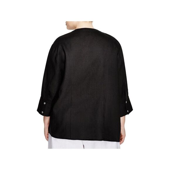 ALLEN ALLEN Womens Pintucked 3/4 Sleeve Crew Neck Wear To Work Button Up Top - Picture 2 of 2